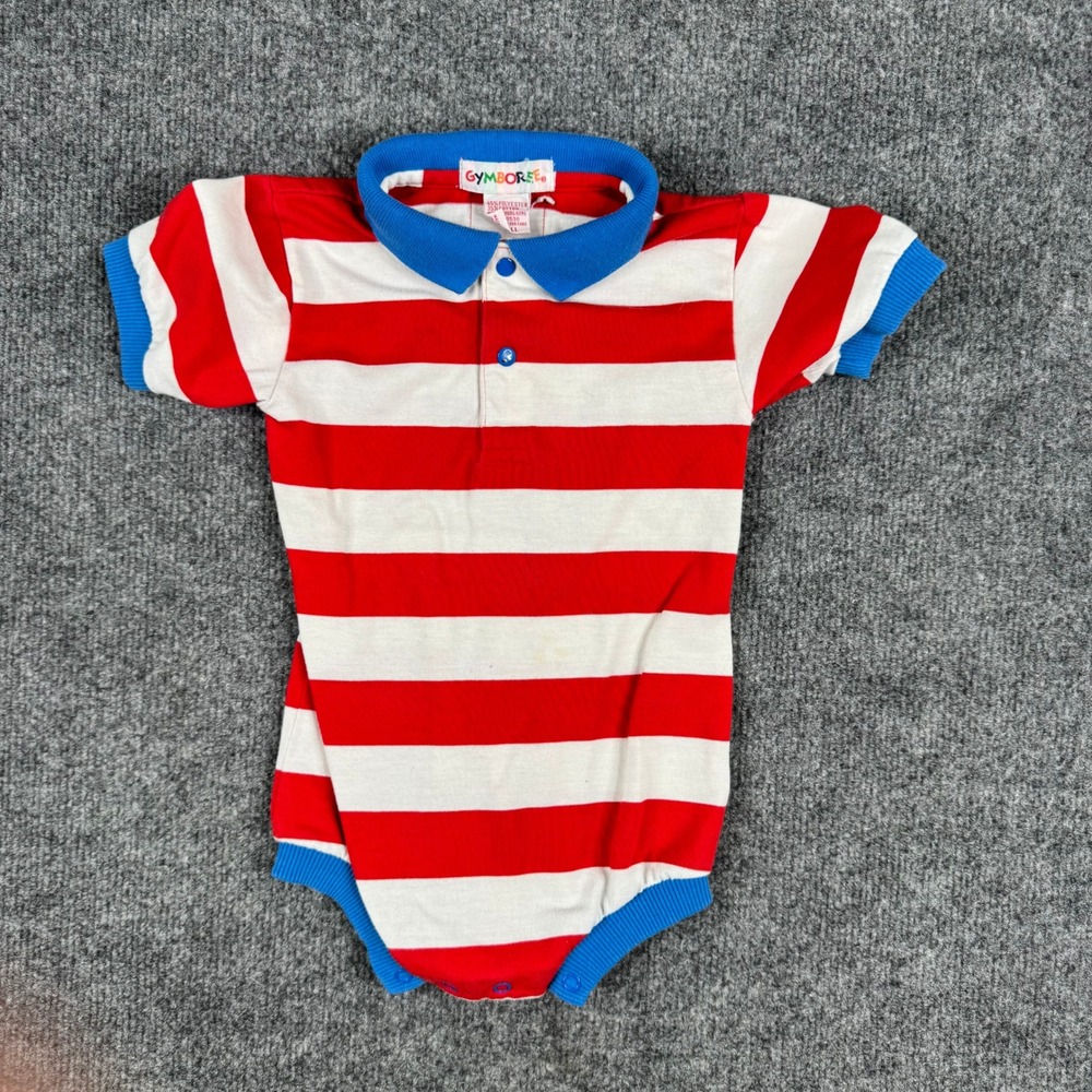 Gymboree Romper Baby Size Small Red White Striped Blue Polo Collar Sailboat Boat